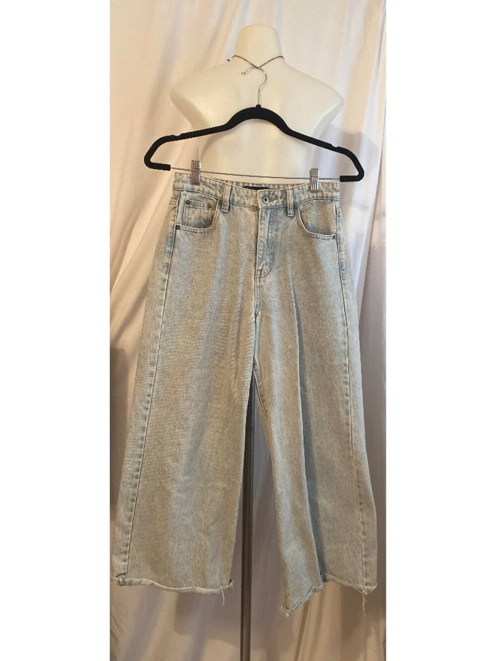 Rosebullet Light Blue Acid Wash Wide Leg Raw Hem Jeans